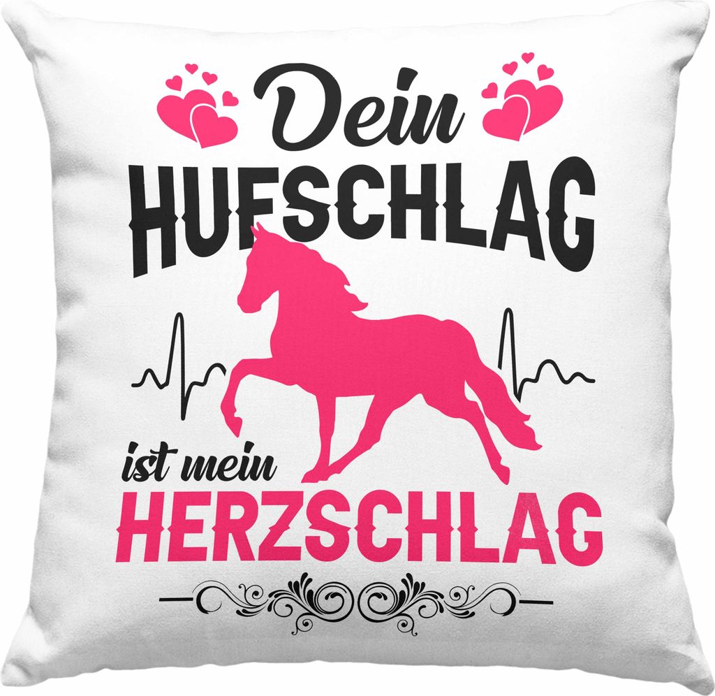 Trendation - Reiterin Deko-Kissen mit Füllung 40x40 - Dein Hufschlag ist mein Herzschlag - Pferde Deko-Kissen mit Füllung 40x40 Deko-Kissen mit F...