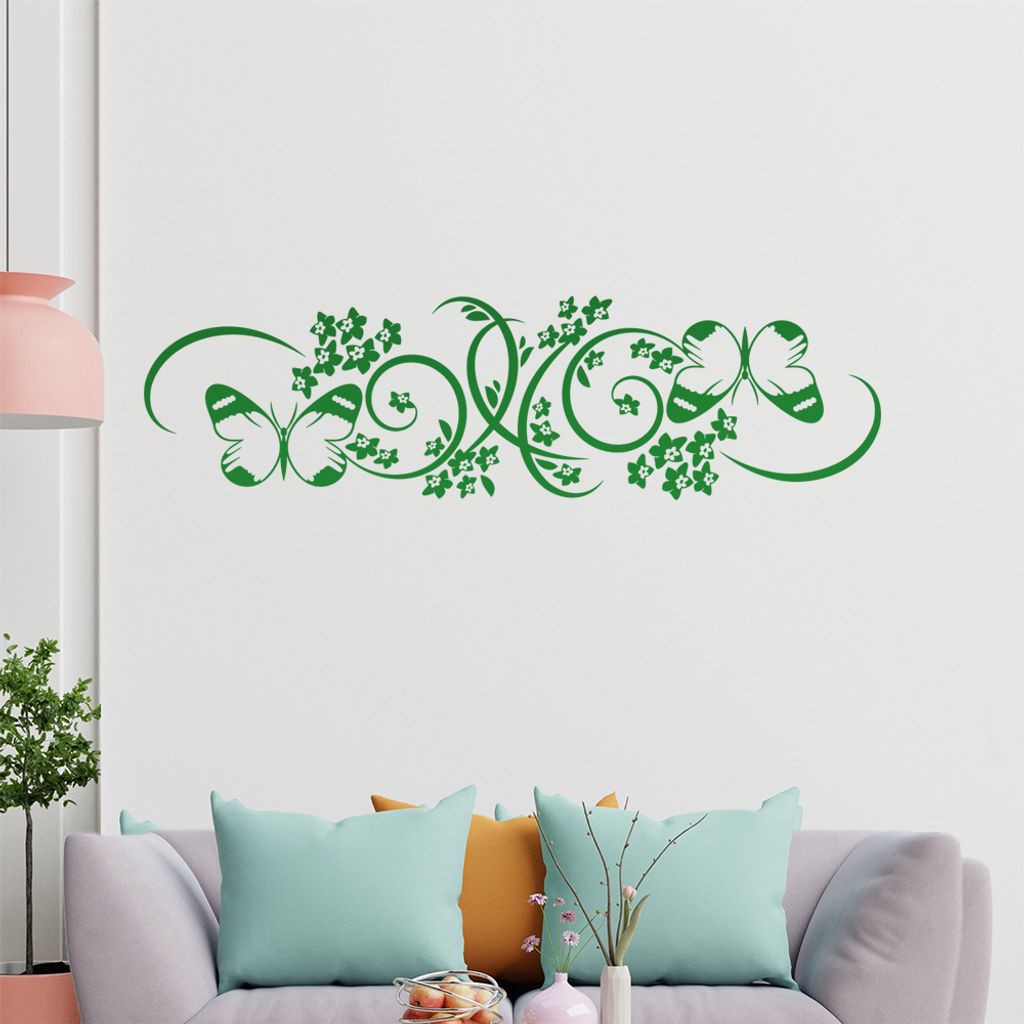 Falter Schmetterling Ranke Wandtattoo in 6 Größen - Wandaufkleber Wall Sticker - Dekoration, Küche, Wohnzimmer, Schlafzimmer, Badezimmer