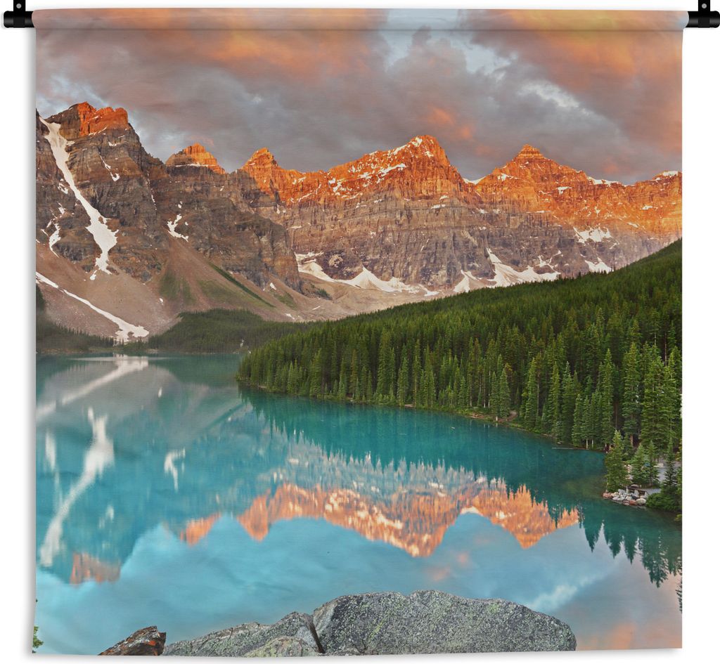 MuchoWow Wandteppich Wandbehang Nordamerikanischer Moränensee während eines Sonnenaufgangs in Kanada 120x120 cm Tapisserie Dekoration Wandtuch ...