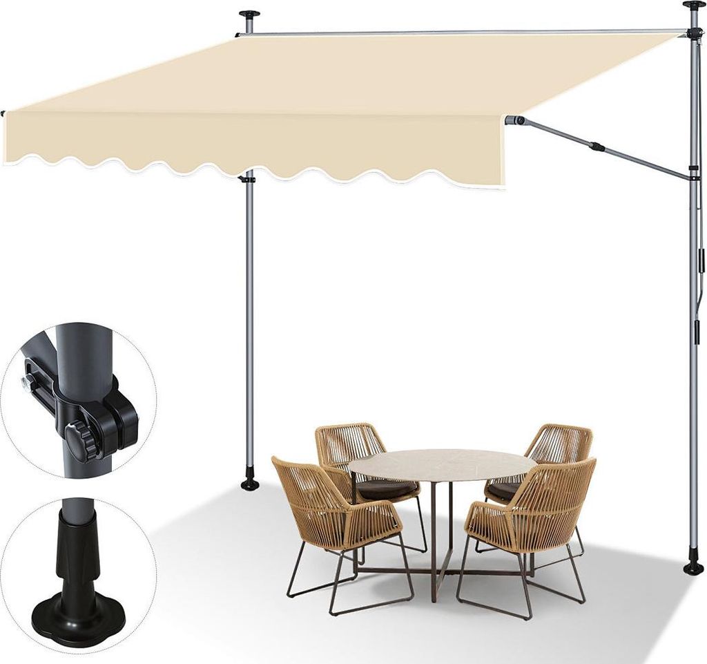 Faziango Klemmmarkise 300x150cm – Handkurbel-Markise mit UV50+ Schutz, Verstellbar und Montage ohne Bohren für Balkon, Terrasse - Beige
