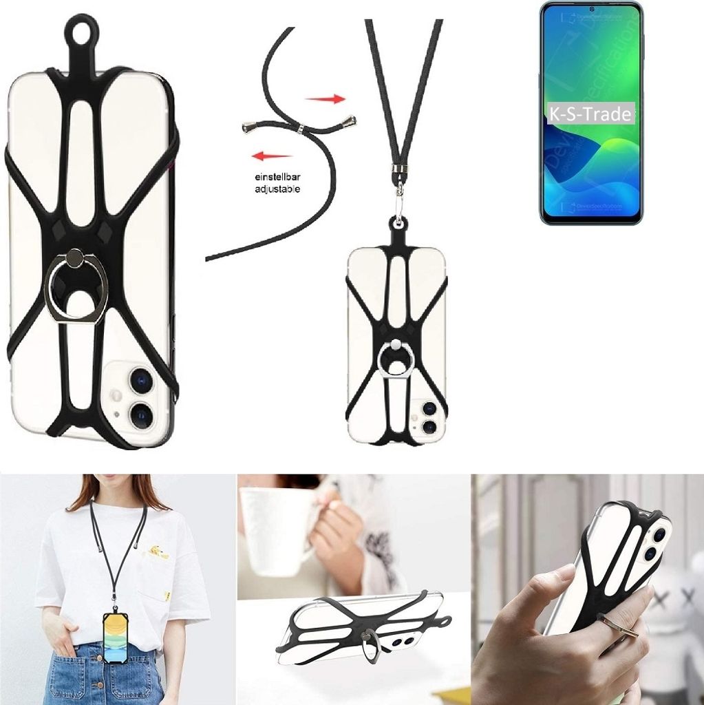 K-S-Trade 3in1 Handykette Handyband Handykordel Halsband Smartphone-Ring Handy-Ring kompatibel mit Ulefone Note 13P Fingerhalterung Handyring