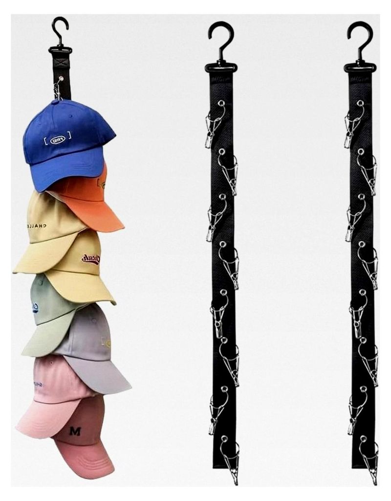 Huthaken, Hängende Hutablage, Wand-Hutablage mit 16 Clips und 2 Klebehaken, Garderoben-Hutablage für verschiedene Hutarten