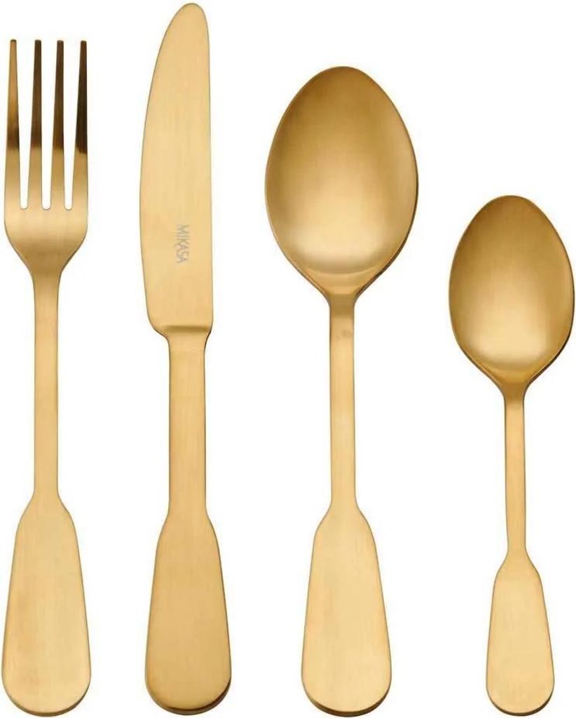 Mikasa Soho Gold Set de Besteck de Edelstahl de 16 Teile, Set für 4, enthält 4x Messer, Gabeln, Dessertlöffel und Teelöffel de, spülmaschinenfest