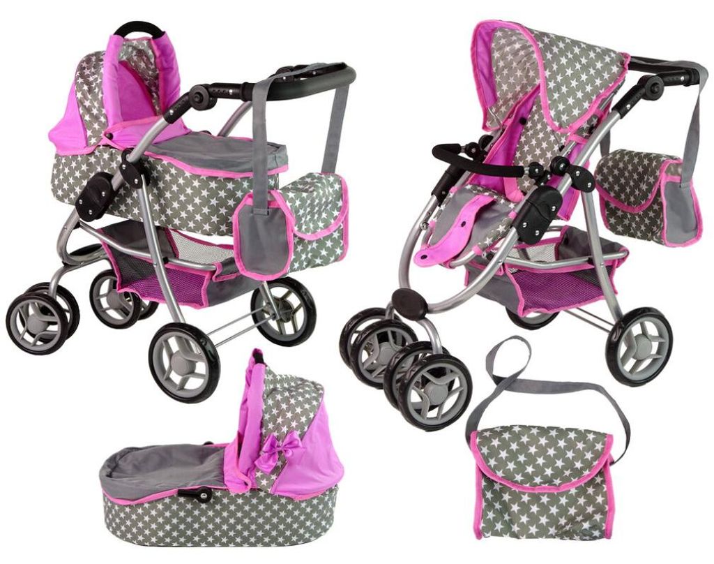 Leantoys Puppenwagen 2 in 1 Tragetasche rosa Sterne Produktbild 