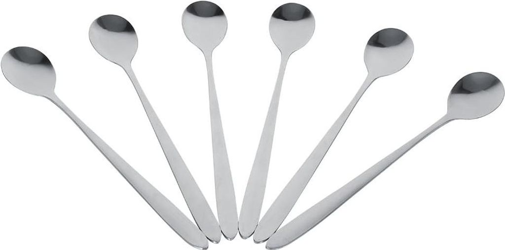 Teelöffel - 6 Stück - Edelstahl - stilvoller langer Griff - Latte - Eis - Sundae - Kaffee - Suppe - Löffel