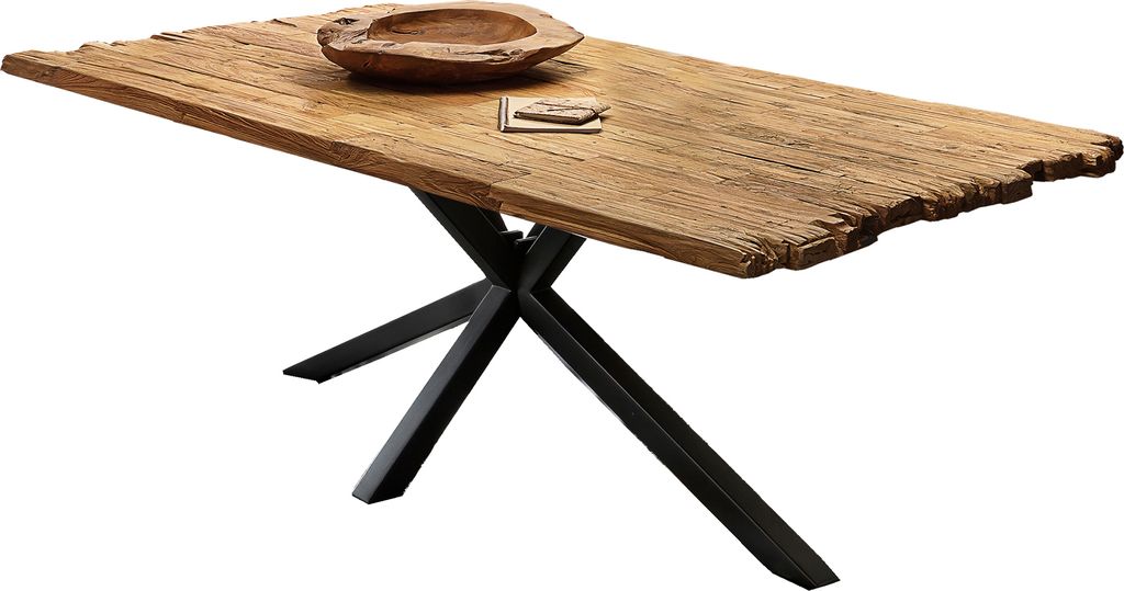 SIT Möbel Esstisch 200 x 100 cm | 50 mm Platte Teak natur | Gestell Metall antikschwarz | B 200 x T 100 x H 79 cm | 15852-11 | Serie TABLES & CO
