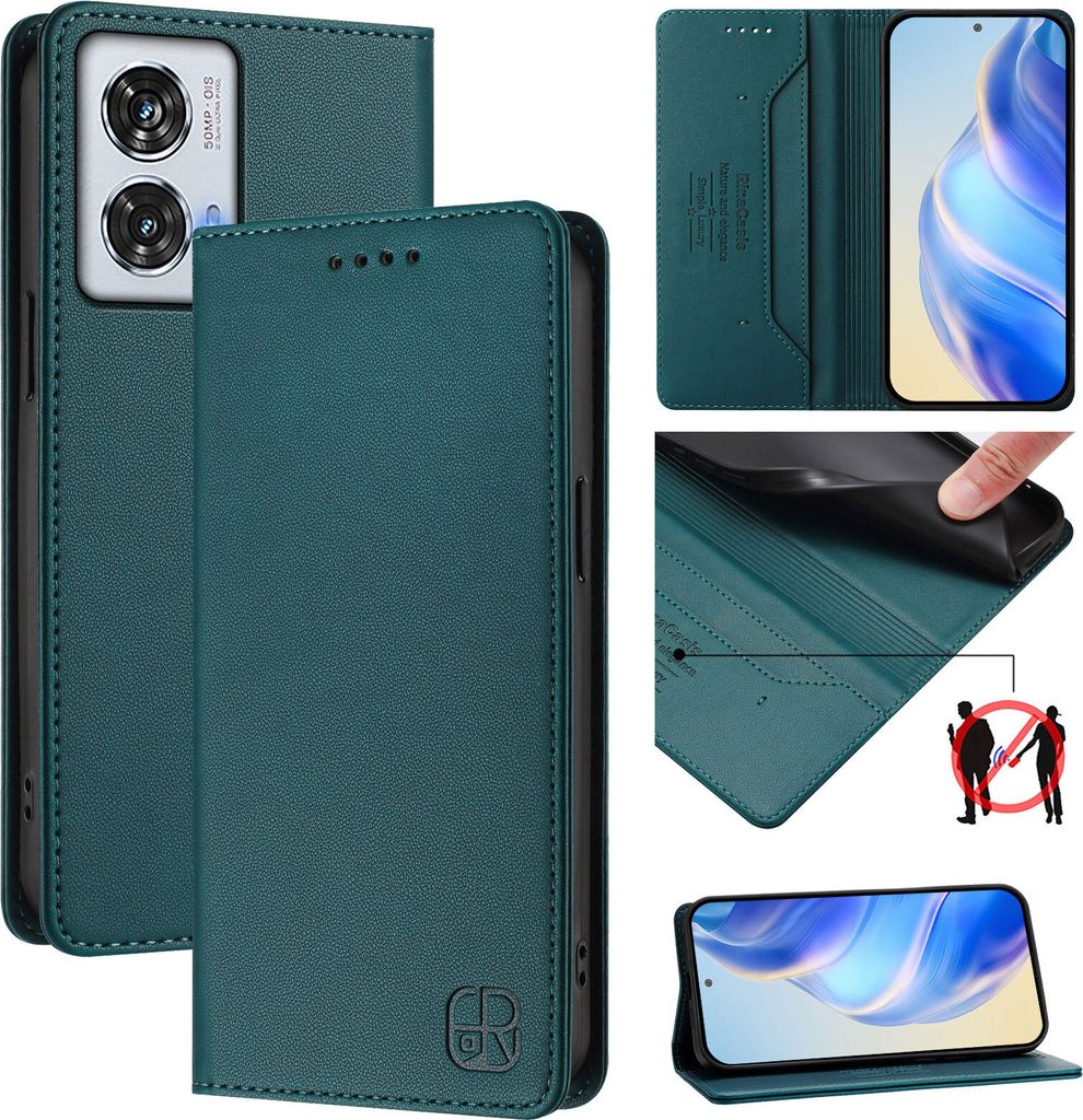 Lederhülle für Motorola Edge 50 Fusion Hülle Flip Brieftasche Kartenfächern Ständer Schutzhülle Dunkelgrün