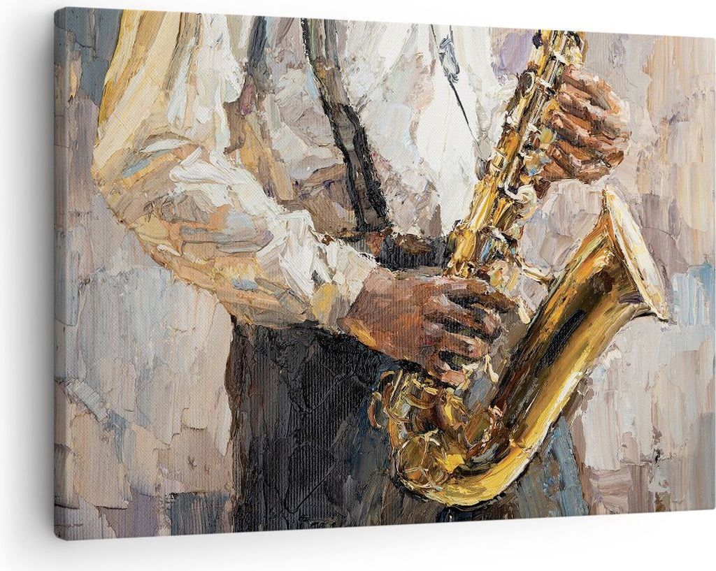 Bild auf Leinwand - Leinwandbild - Einteilig - Saxophon Öl Musiker - 70x50cm - Wand Bild - Wanddeko - Wandbilder - Leinwanddruck - Bilder - Wandde...