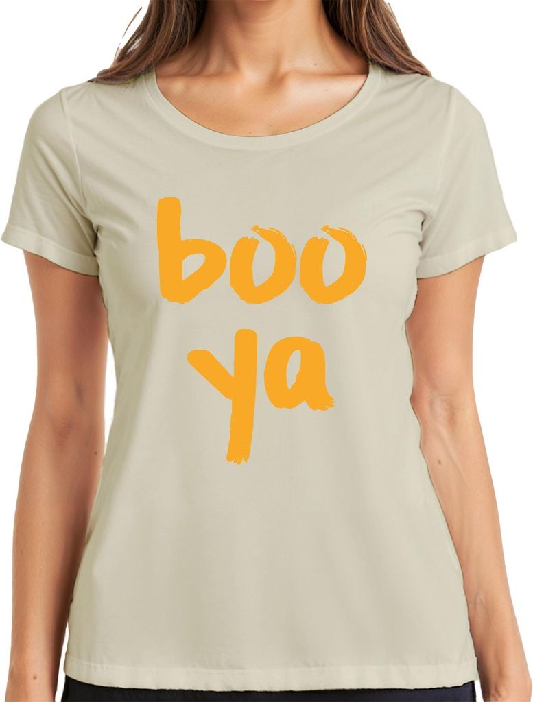 boo ya Halloween Spruch Lustig Grusel Geschenk Party Retro Orange Damen T-Shirt, Natur, M
