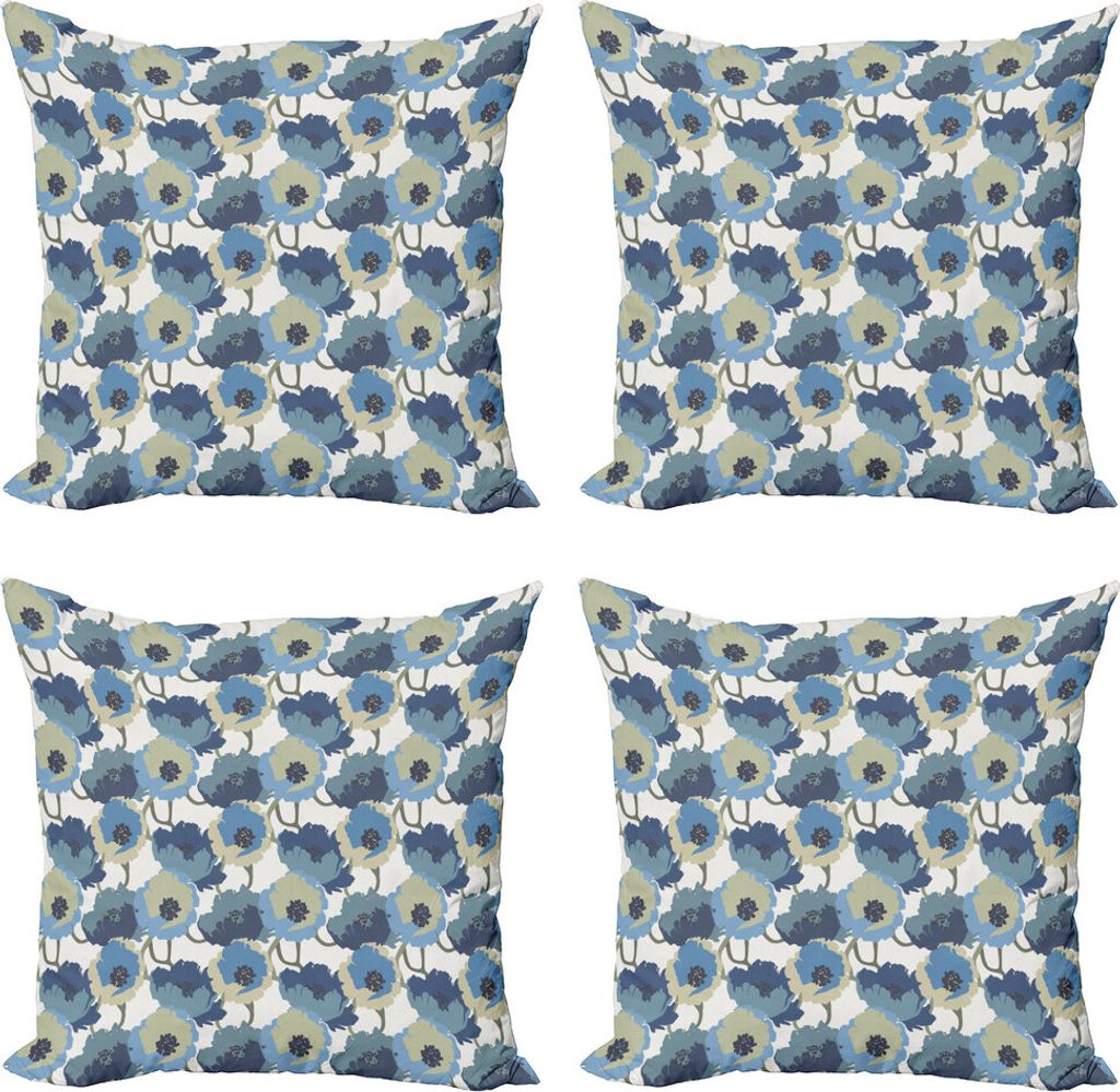 ABAKUHAUS Blumen Kissenbezug Set (4 Stück), Ombre Romantic Flowers, Moderner Doppelseitiger Digitaldruck, 60 cm x 60 cm, grau Navy