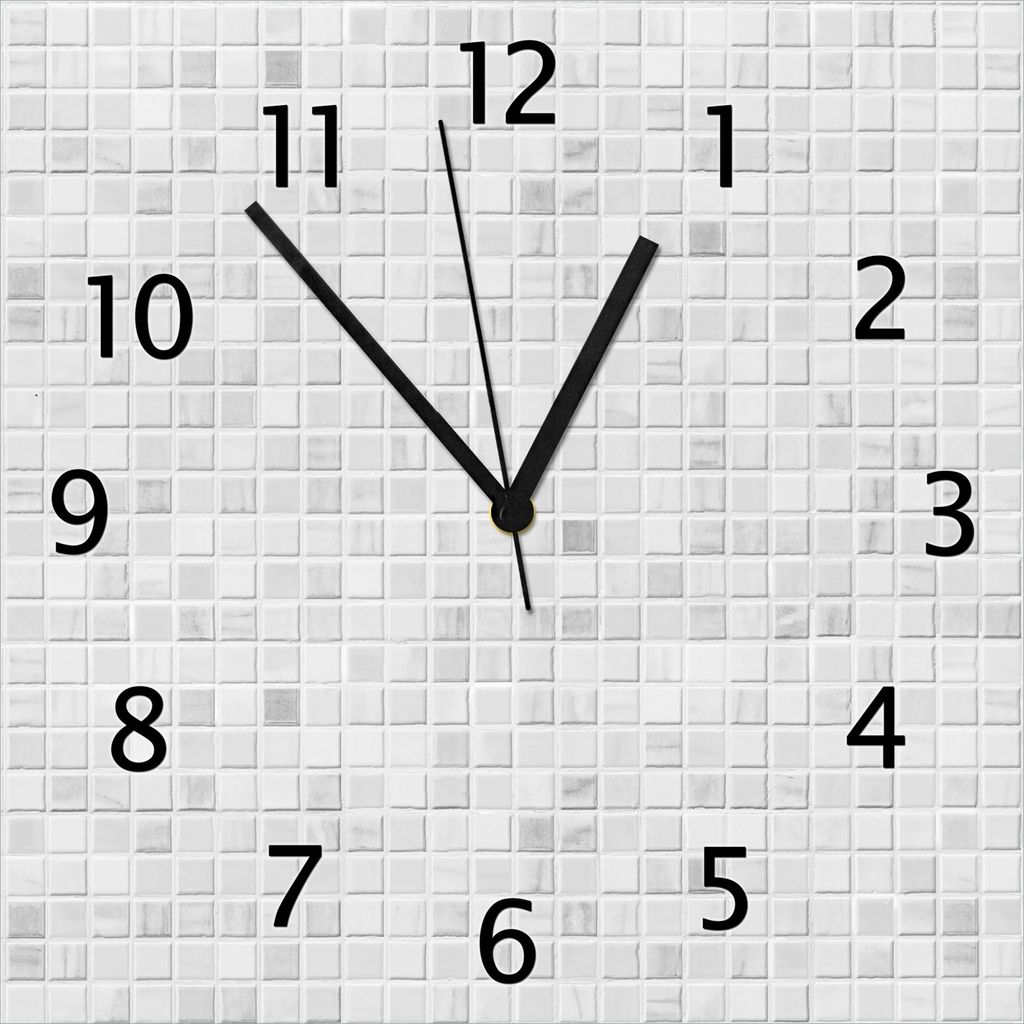 Wallario Design Wanduhr Fliesen im Bad weiß-grau aus Echtglas, Größe 30 x 30 cm