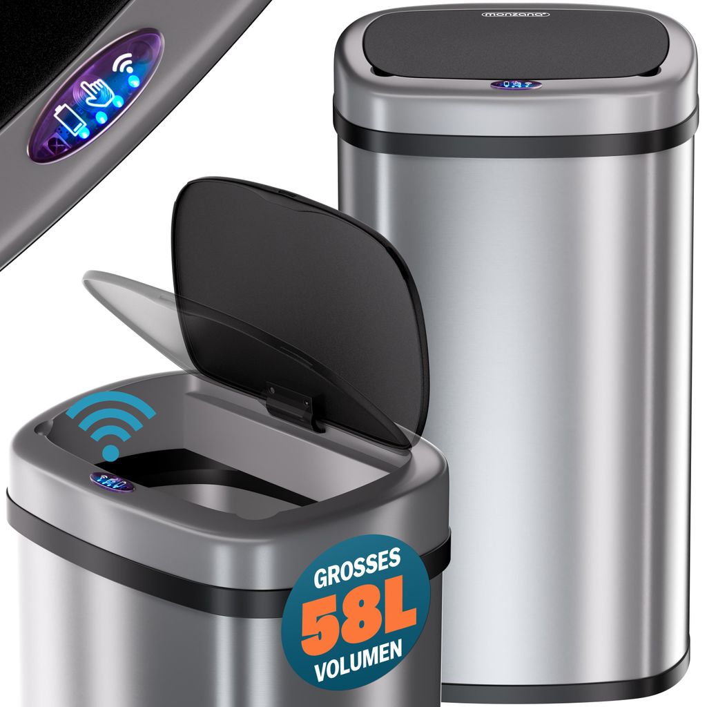 MONZANA Sensor Mülleimer Küche Silber Produktbild 