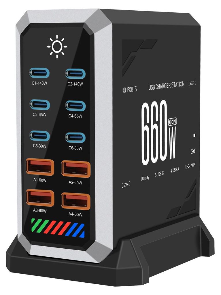 660 W GaN USB nabíjačka s 10 portmi (6x USB-C + 4x USB-A) Obrázok produktu 