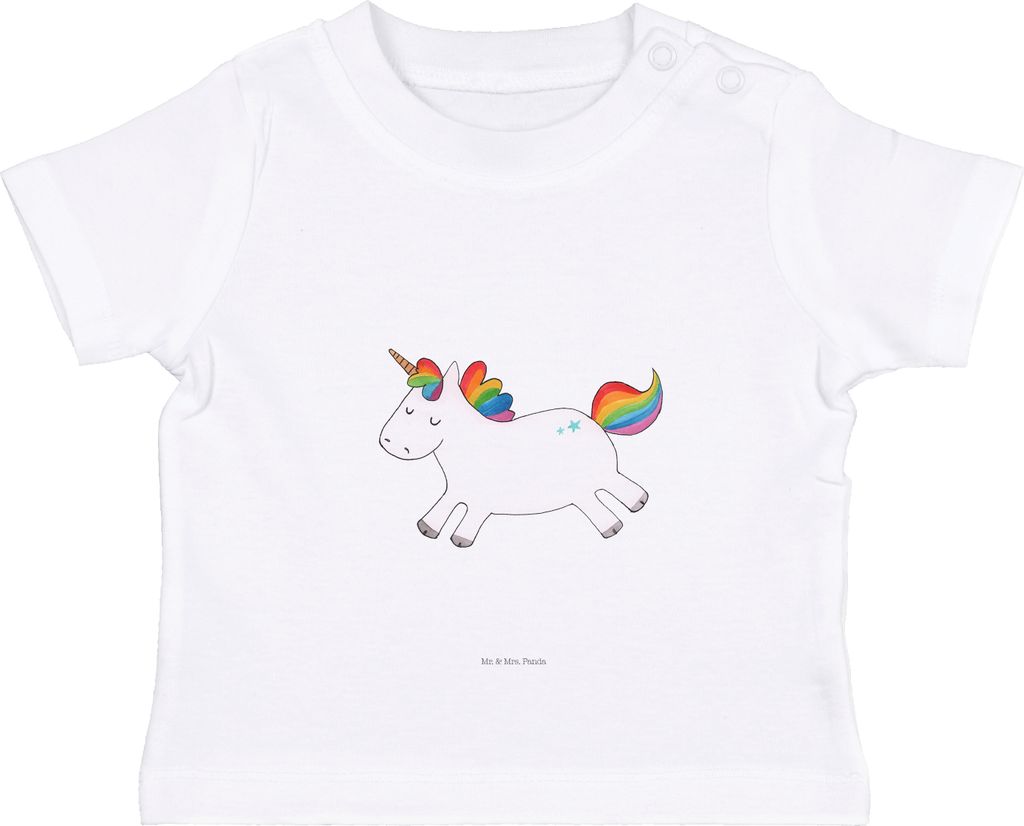 Mr. & Mrs. Panda T-Shirt Einhorn Happy 6. - 12. Monat - Weiß - Geschenk, Unicorn, Spannend, Einhörner, Baby, Babyshirt, Oberteil, Freude, Spaß, ...