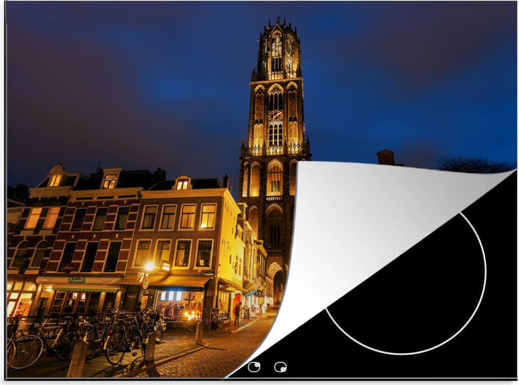 KitchenYeah Herdabdeckplatte Nacht - Domturm - Utrecht , 75x52cm, Küche Deko, Glaskeramikkochfeld Herdabdeckung, Abdeckplatte fùr Kochfeld