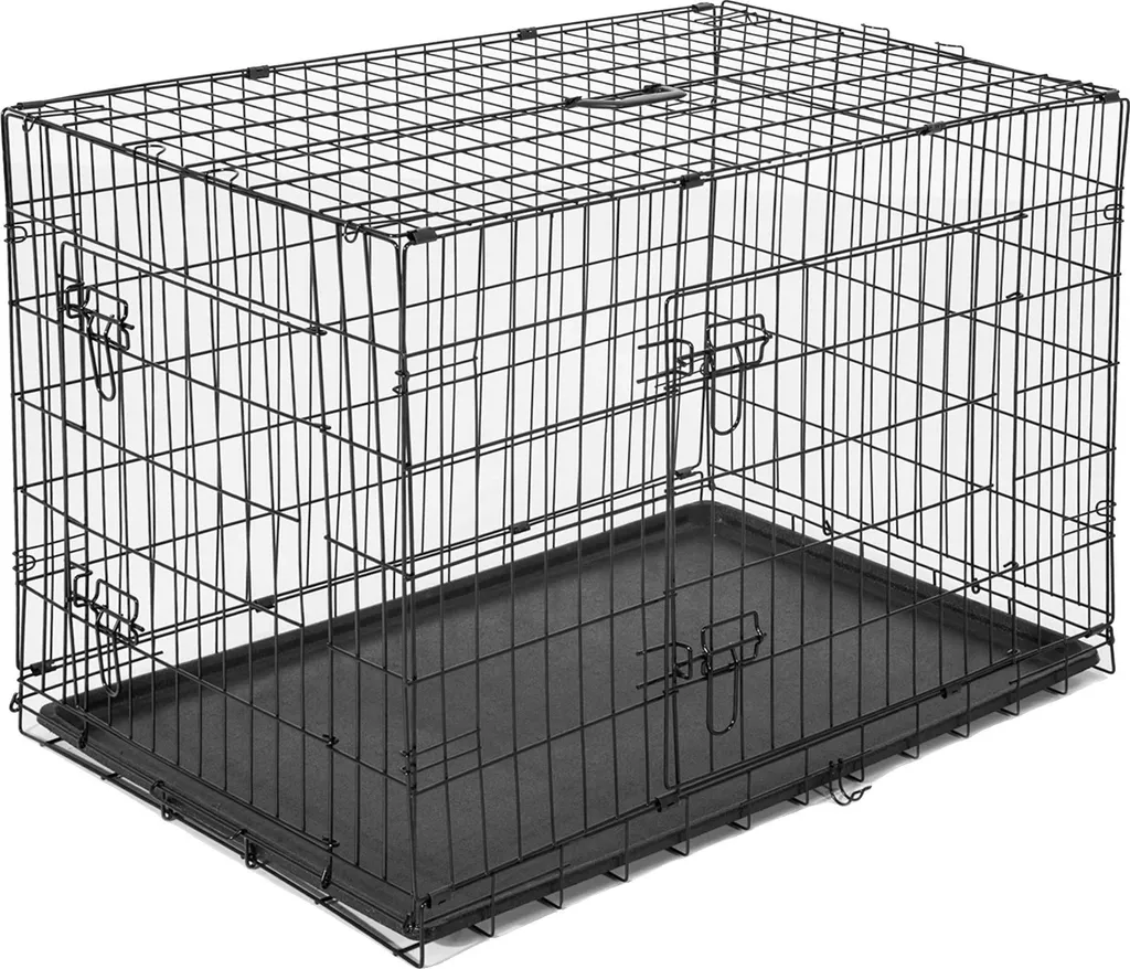 Cage pour chien métallique noire avec deux portes d'accès pour la maison