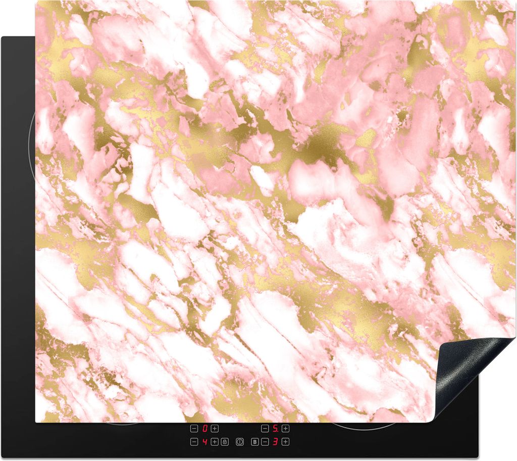 KitchenYeah Herdabdeckplatte Marmor - Rosa - Gold - Muster , 60x52cm, Küche Deko, Glaskeramikkochfeld Herdabdeckung, Abdeckplatte fùr Kochfeld