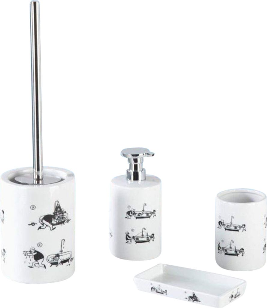 4tlg Set Bad Accessoires WC Bürste Seifenspender Zahnputzbecher Seifenschale Vater & Sohn