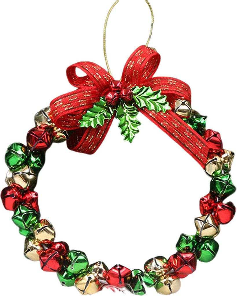 Glockenkranz, Weihnachtskranz mit Perlen und Schleife, kleine Glöckchengirlande, Ornament für Weihnachtsbaumdekoration