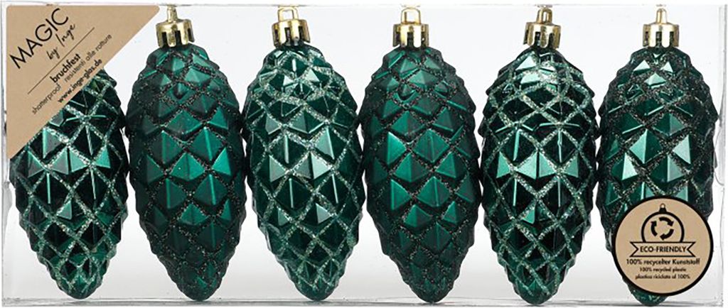 Christbaumschmuck Zapfen 9cm Kunststoff 6er Set - Noble Green