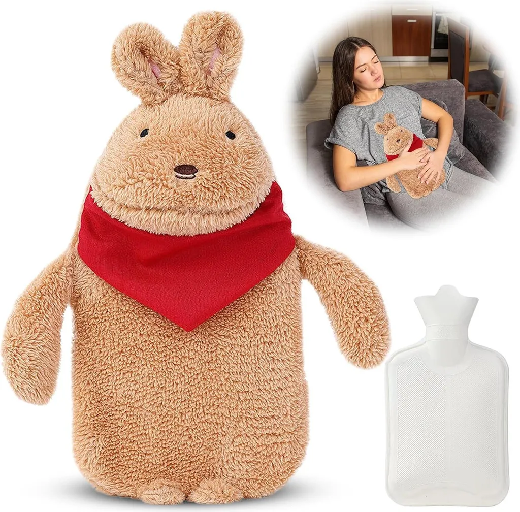 Bouillotte à eau 1 litre pour enfants et adultes - Peluche de lapin