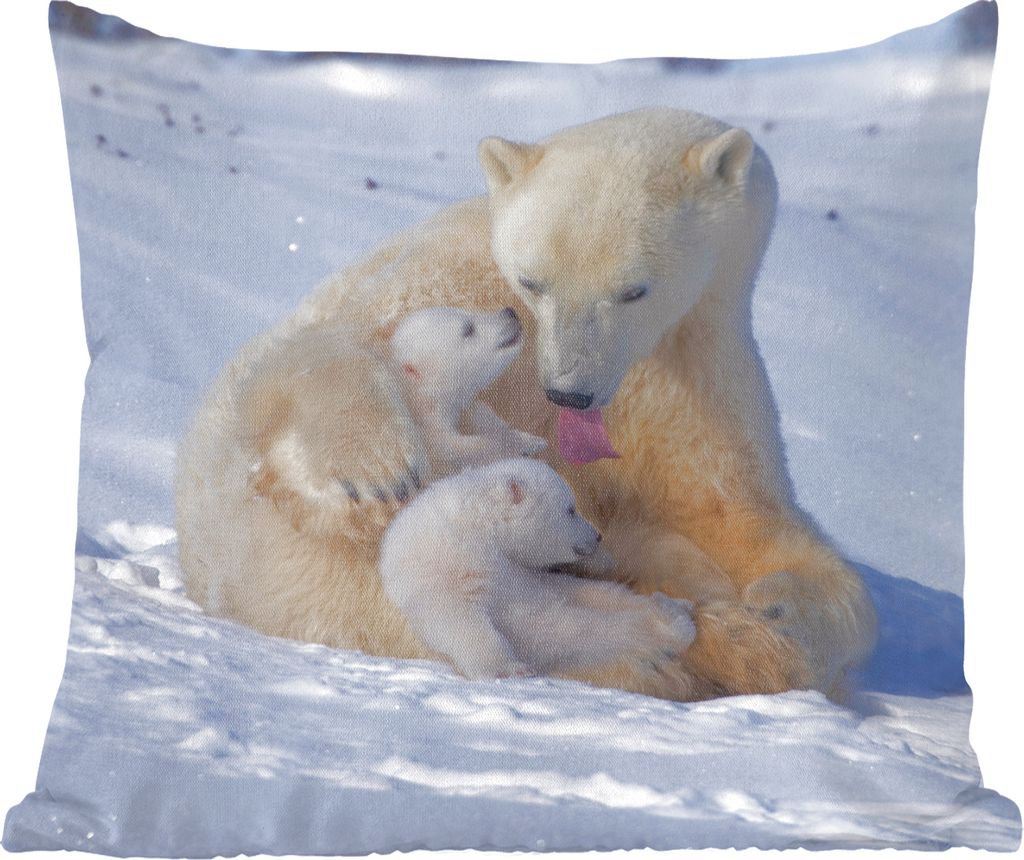 MuchoWow Zierkissen Sofakissen Wohnzimmer Dekokissen 40x40 cm Eisbären - Schnee - Weiß - Foto Kissen - Schlafzimmer Dekoration