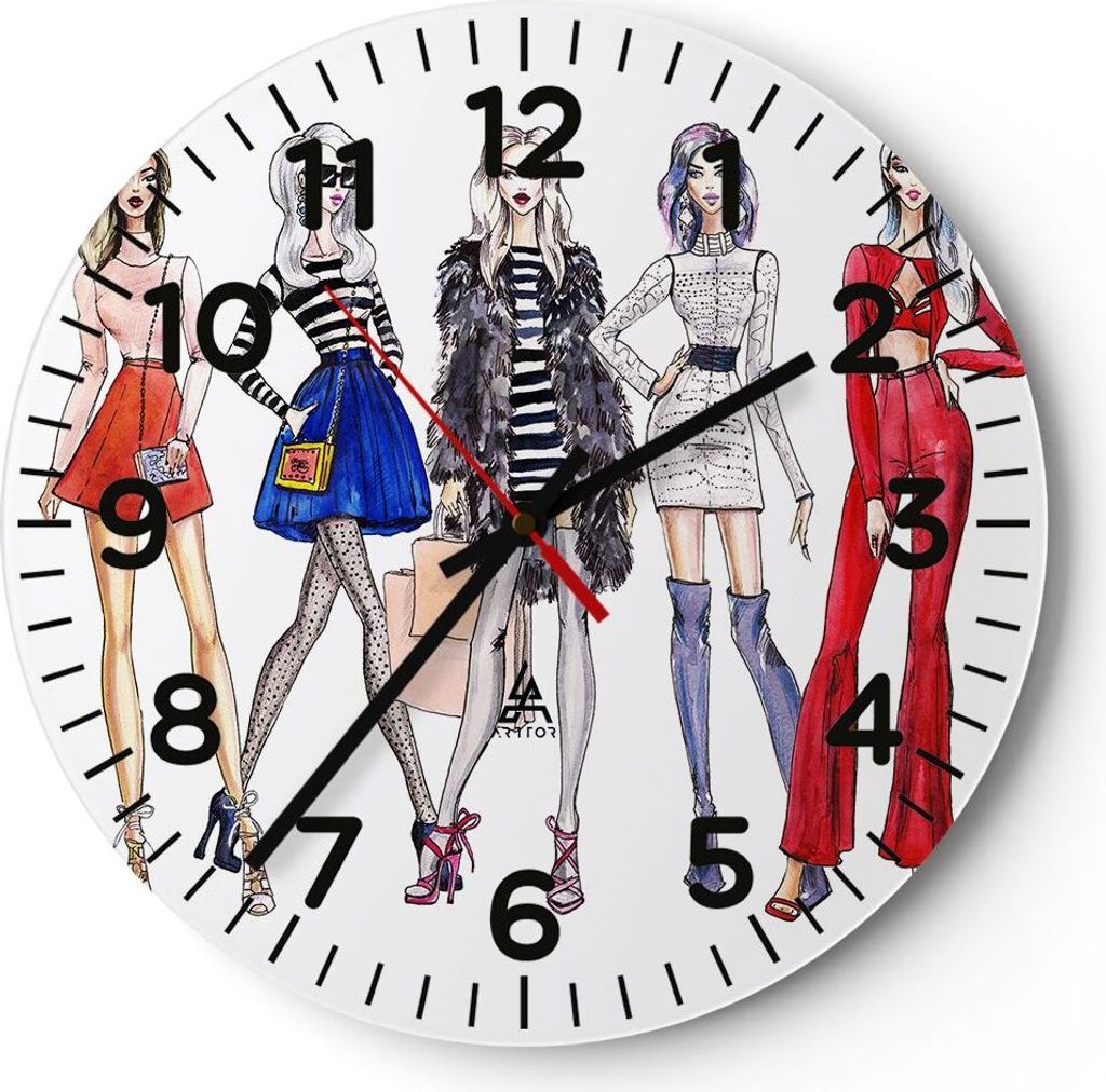 Wanduhr - Rund - Glasuhr - Mode Mädchen Frau Einkaufen - 30x30cm - Schleichendes Uhrwerk - Lautlos - zum Aufhängen bereit - Dekoration Modern - W...