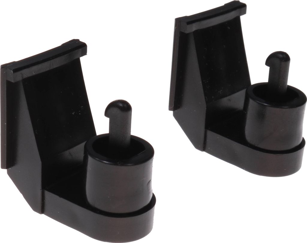 Two black plastic parts with pegs, likely for a toy vehicle or accessory.