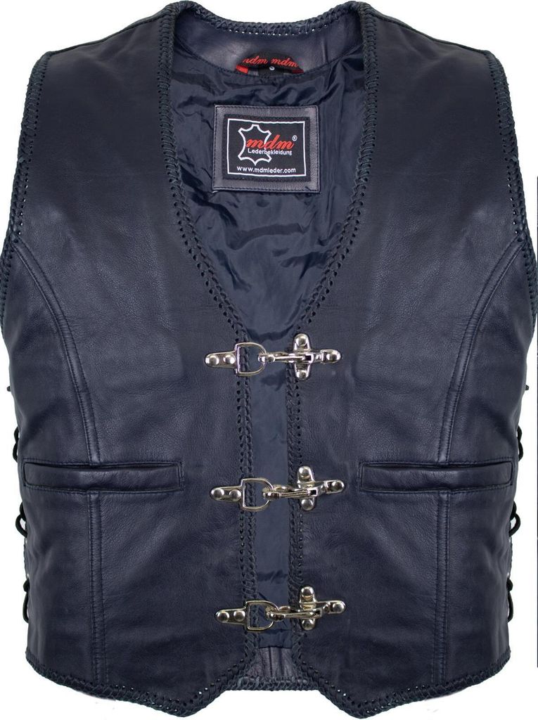 Dunkel Blaue Herren Lederweste Kutte Rockerweste Clubweste Motorradweste Biker(3XL)