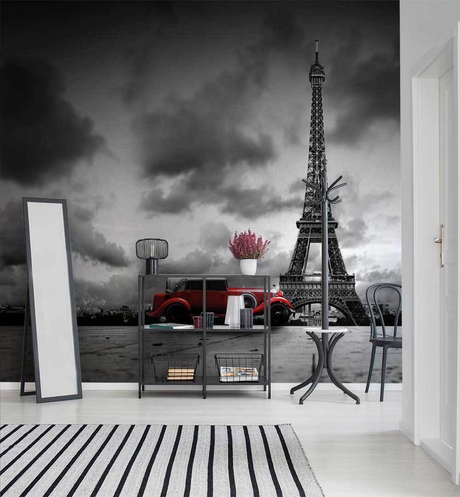 Fototapete Auto in Paris, Material:Premium Vlies 150g/qm, Größe Tapete:390 x 300cm