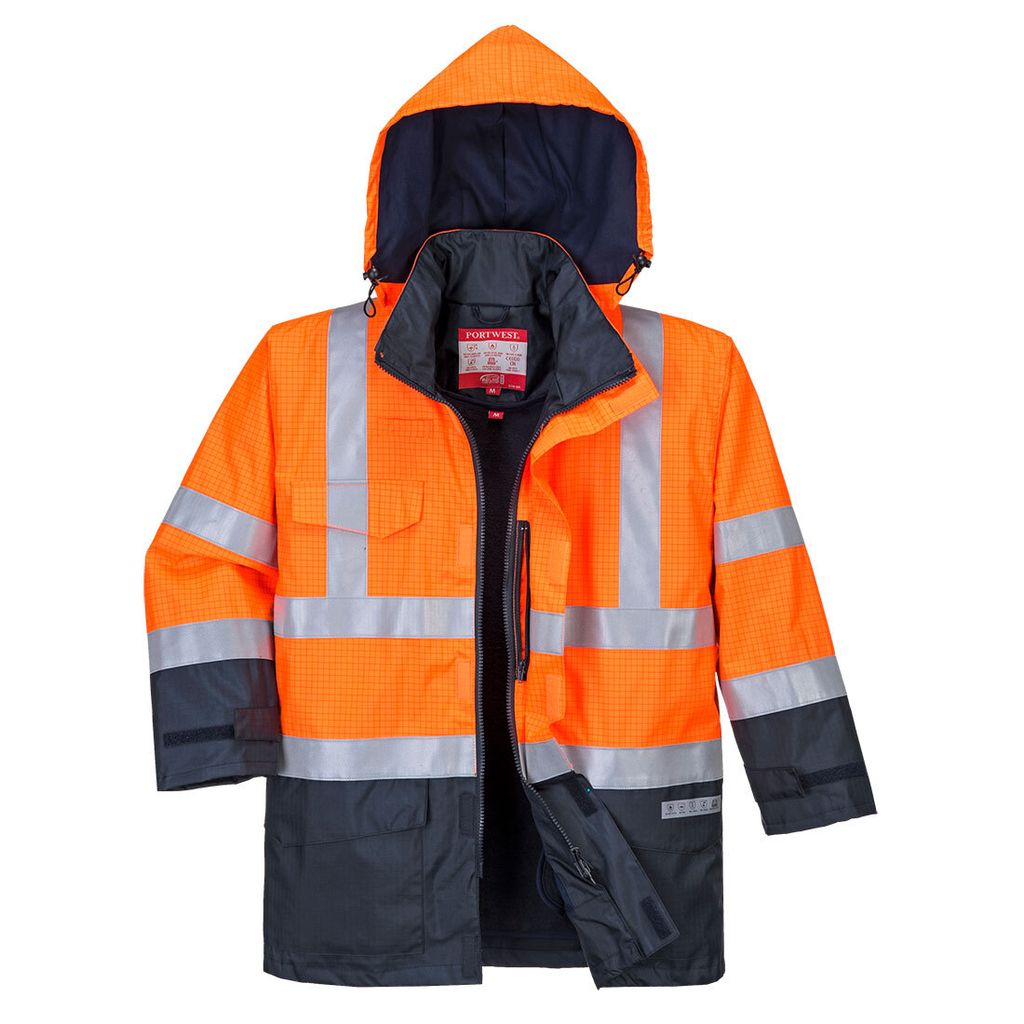 Portwest S779 Bizflame Regen Warnschutz Multi-Norm Jacke Orange/Navy Gr. M