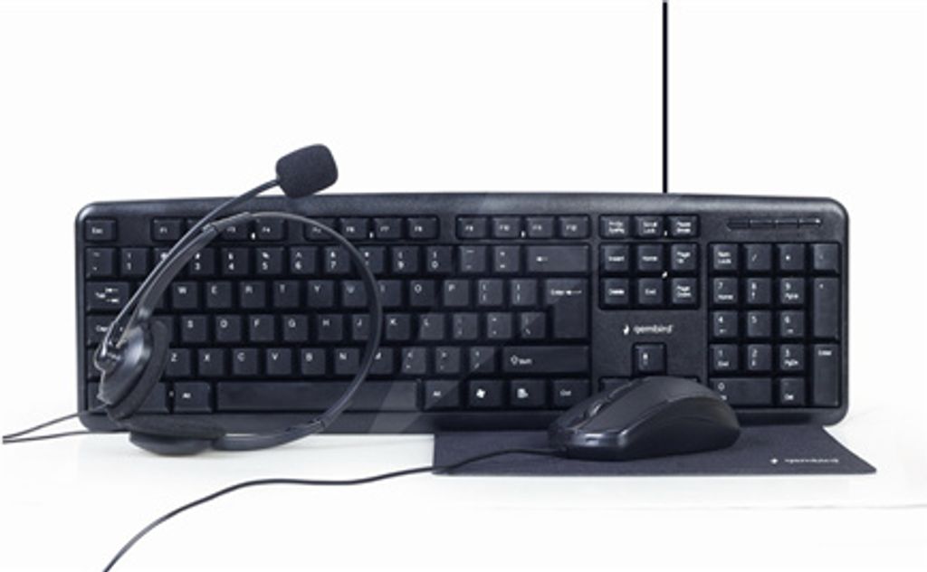 Gembird Heimarbeitsset, schwarze Tastatur, Maus + Matte und Headset – 9510121