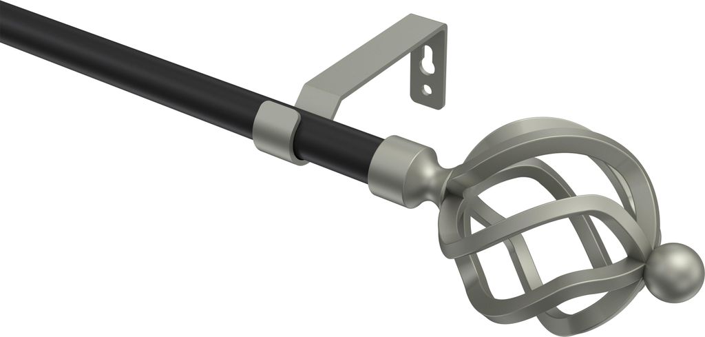 Interdeco Gardinenstange / Vorhangstange Schwarz / Chrom matt, Typ Olymp Paolo (Schmiedekugel), 16 mm Ø 1-läufig, 120 cm
