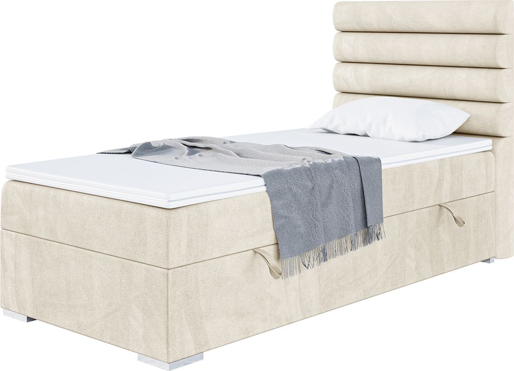 MEBLINI Boxspringbett mit Bettkasten - Gepolstert Einzelbett mit Matratze und Topper - Polsterbett mit Stauraum - Bett mit Kopfteil - Stauraumbett ...