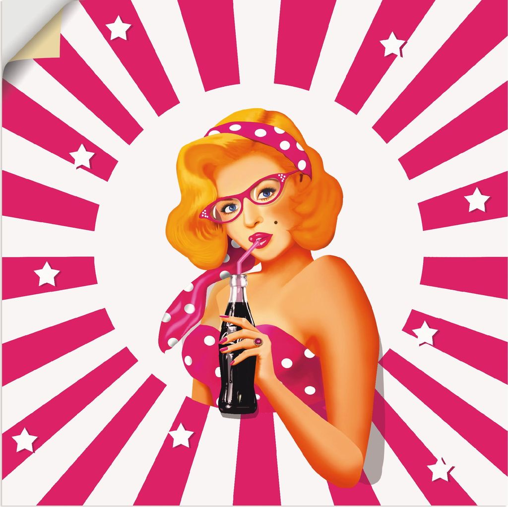 ARTland Wandbild, selbstklebend Rockabilly Pin-up-Girl auf Streifen Größe: 50x50 cm