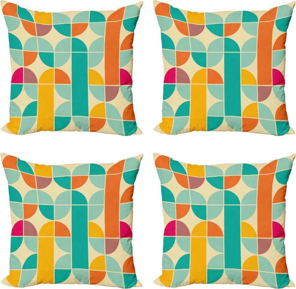 ABAKUHAUS Retro Kissenbezug Set (4 Stück), Funky Mosaic Forms, Moderner Doppelseitiger Digitaldruck, 45 cm x 45 cm, Mehrfarbig