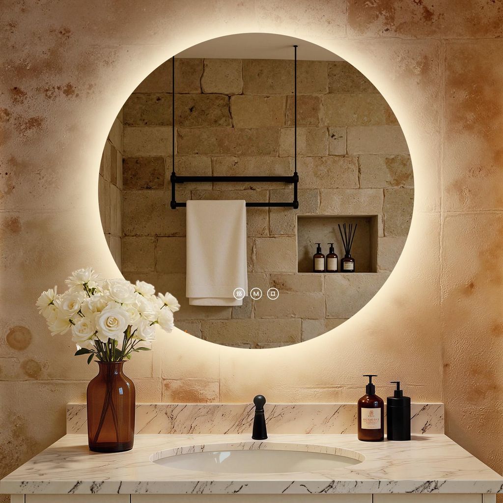 Miroir de salle de bain avec éclairage, rond, 80 cm, miroir Image du produit 