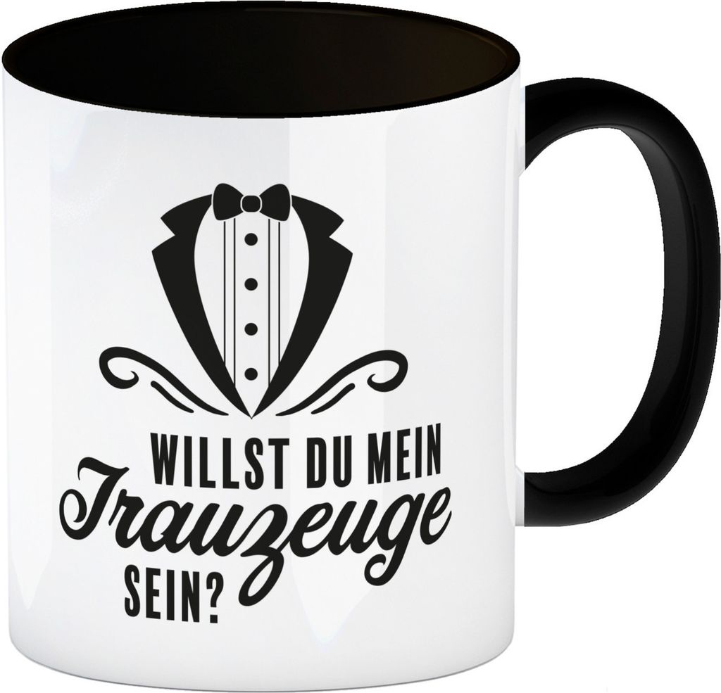 Willst du mein Trauzeuge sein Kaffeebecher in schwarz Produktbild 