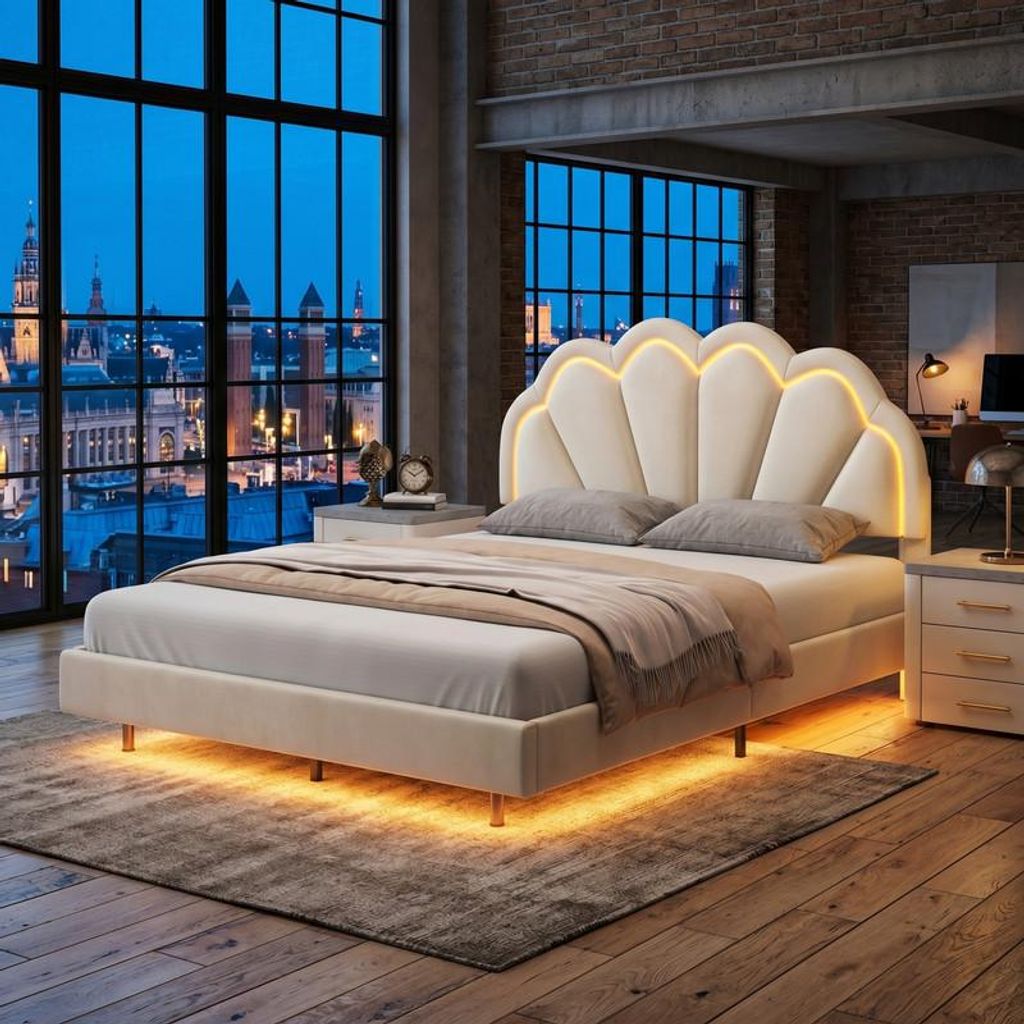 ProximaX Doppelbett 140x200 cm mit Muschelkopfteil, Samt Produktbild 