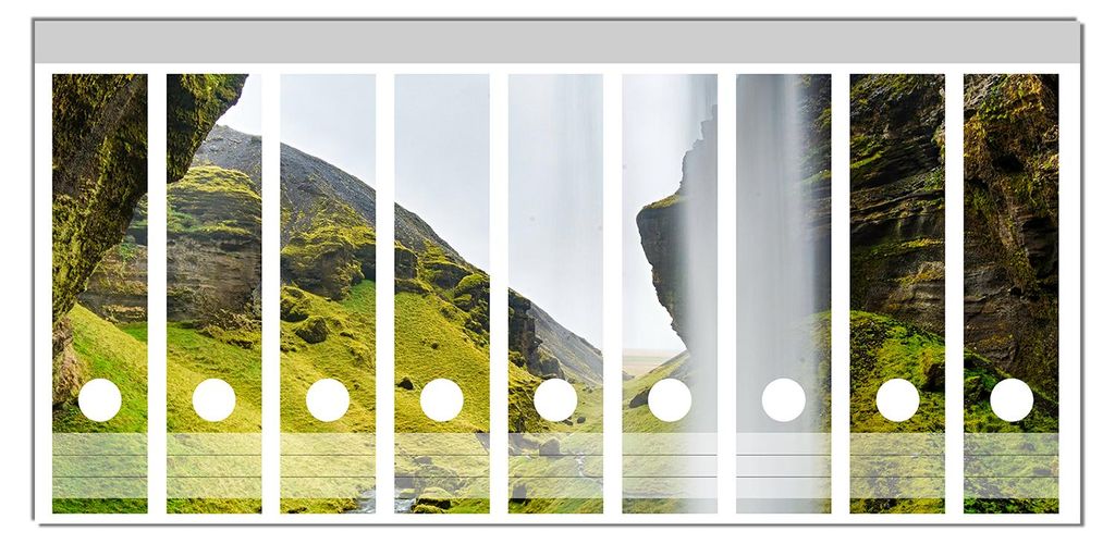 Wallario Ordnerrücken Sticker, selbstklebend für breite Ordner, 9 Stück, Motiv Hinter dem Wasserfall