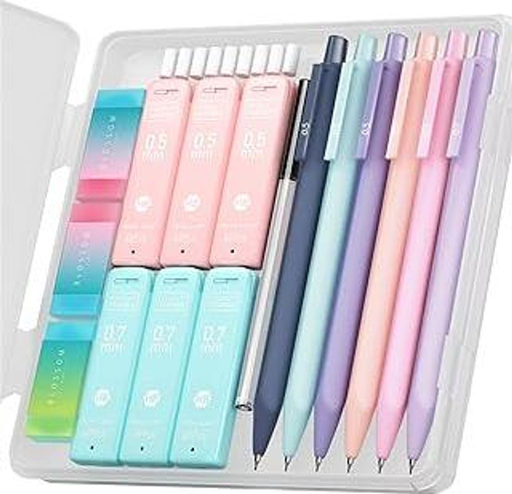 Four Candies Druckbleistift Set, 6 Stück Minenbleistift 0,5 & 0,7 mm, 360 Minen HB, 3 Radierer, Mechanischer Bleistifte Coole Stifte Schulsachen A...