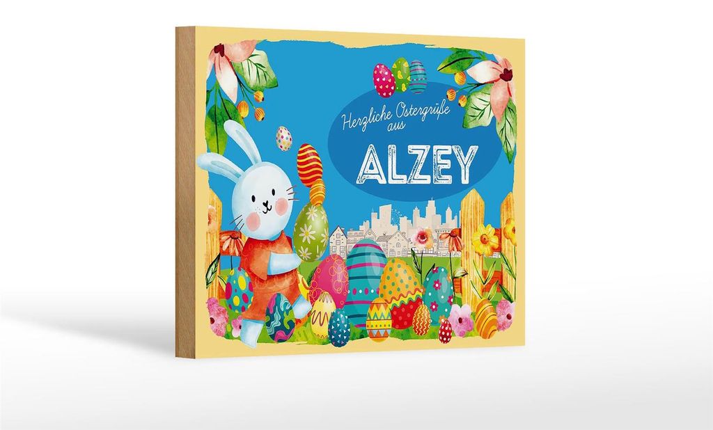 Holzschild Ostern Ostergrüße 18x12 cm ALZEY Geschenk Dekoration