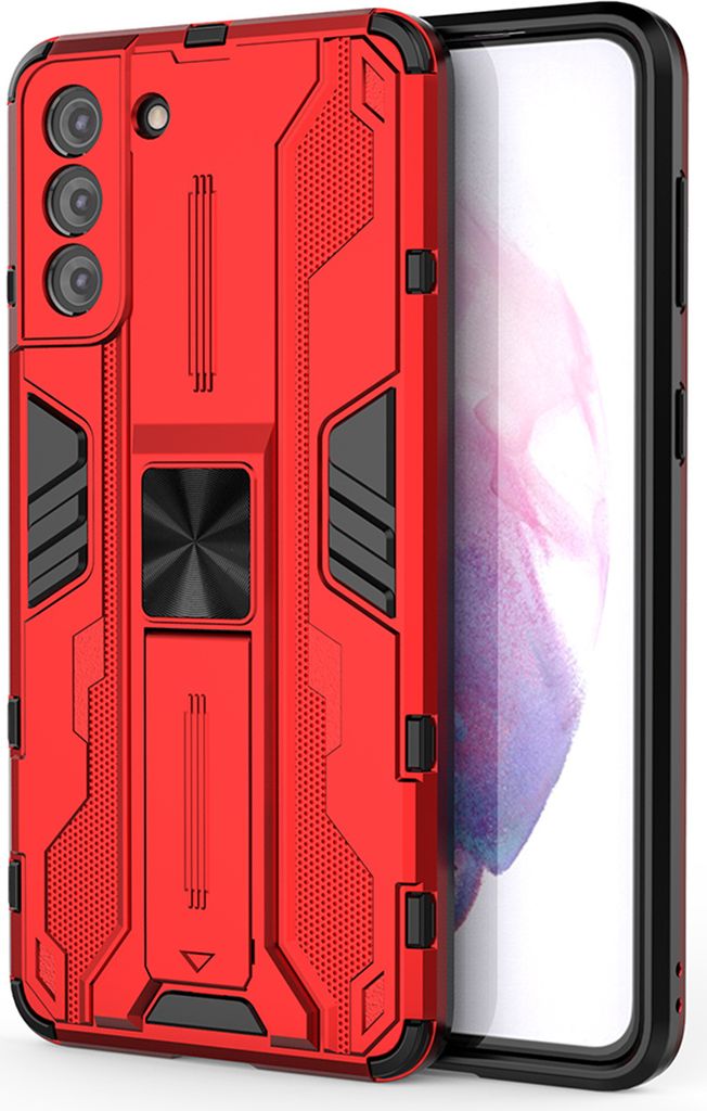 Galaxy S21+ 5G Hülle, Dual Layer PC TPU Bumper Stoßfest Ständer Schutzhülle für Samsung Galaxy S21 Plus 5G Rot