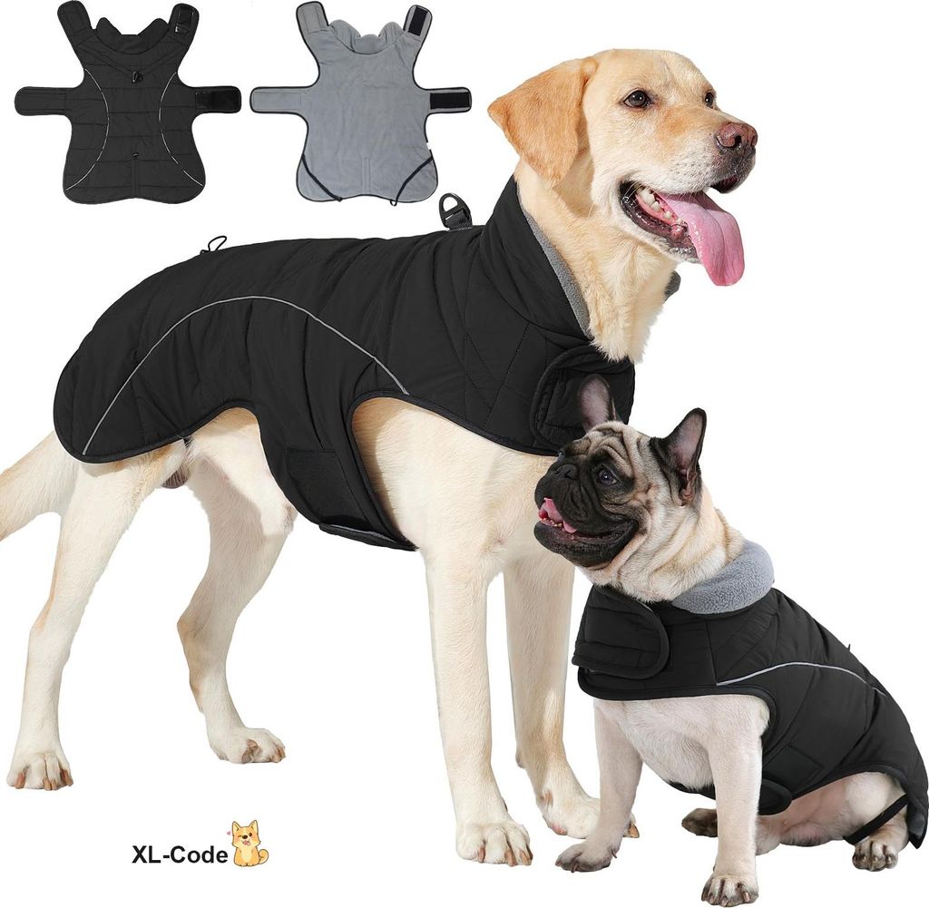 STILVORA Hundemäntel, Gefütterte Hundejacke mit Leinenöffnung, wasserdichter & schneefester Winter-Hundemantel mit Fleece-Futter, extra warmem S...
