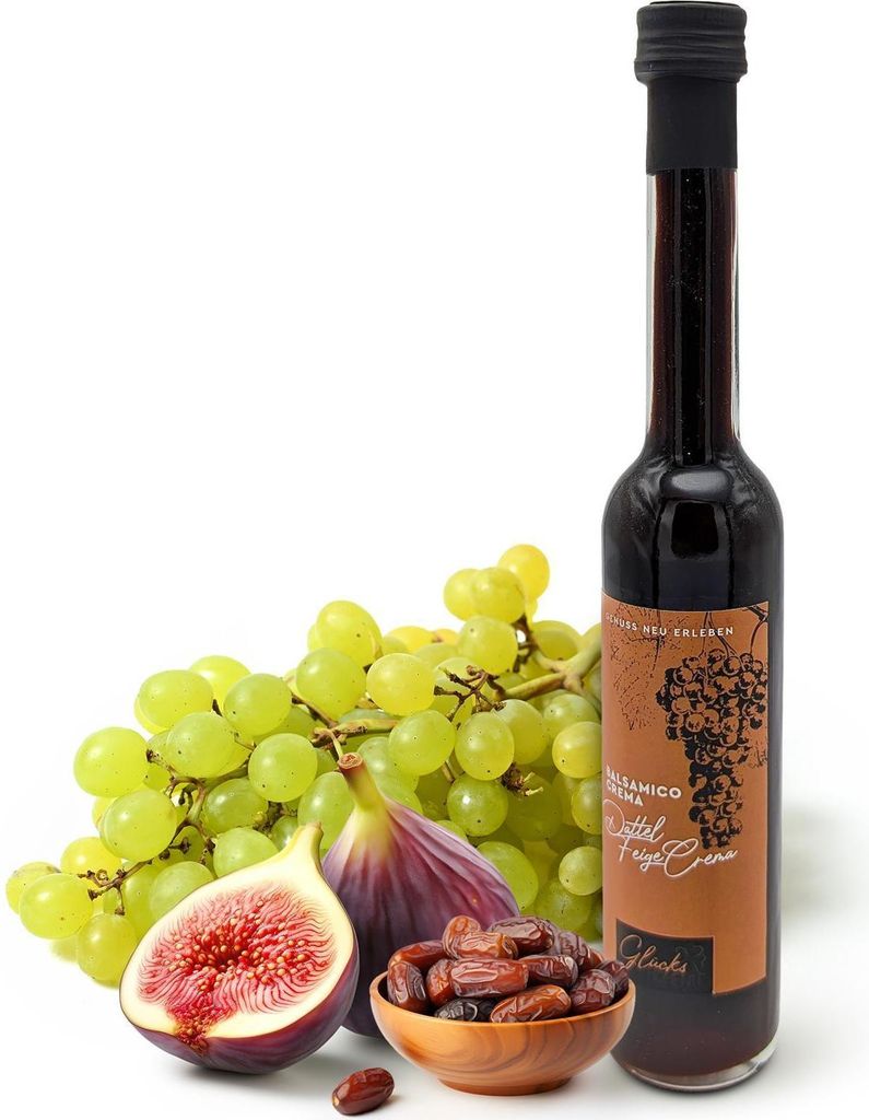 Glücks Momente - Dattel Feige Crema - 100ml Balsamico Crema Frucht Essigzubereitung mit 3% Säure, für Dressings, Marinaden & Desserts - Balsamic...