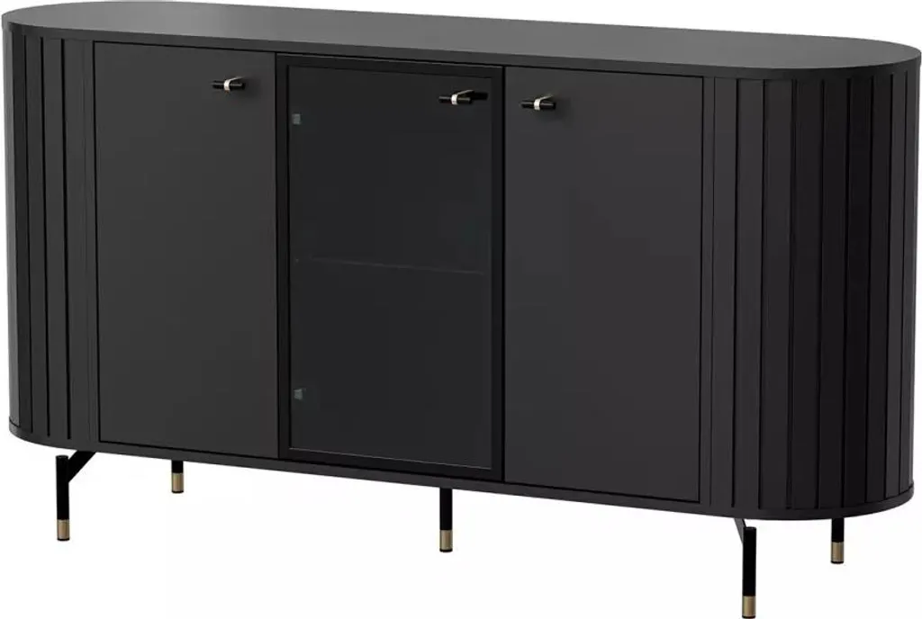 Commode APEX à portes vitrées noire - Buffet de rangement design moderne