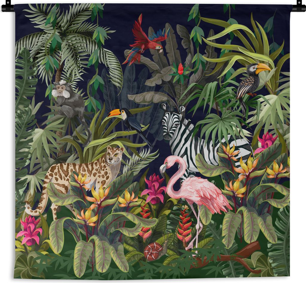 MuchoWow Wandteppich Wandbehang Dschungeltiere - Natur - Jungen - Mädchen - Flamingo - Zebra 120x120 cm Tapisserie Dekoration Wandtuch - Modern ...