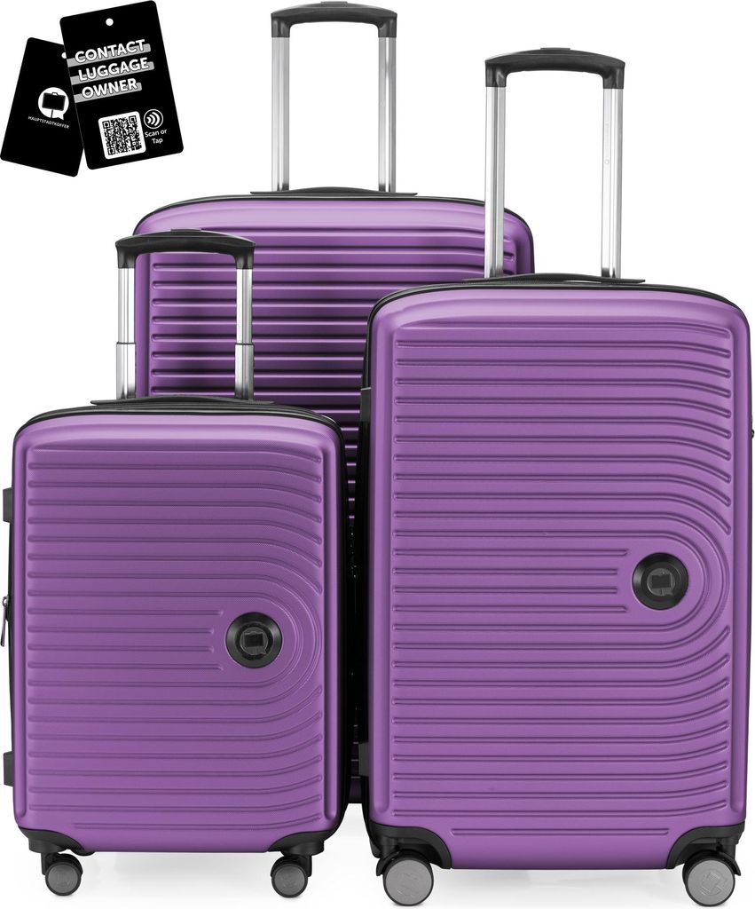 Hauptstadtkoffer MITTE - Gepäck-Set 3 Koffergrößen + digitaler Namensschild Gepäckanhänger, Koffer mit XL Erweiterung Bordgepäck Aufgabegepä...