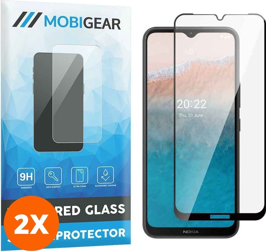 Mobigear Premium 4.99 Nokia C21 Plus Panzerglas Gehärtetes Glas Displayschutz - Hüllenfreundlich - Schwarz (2er Pack)