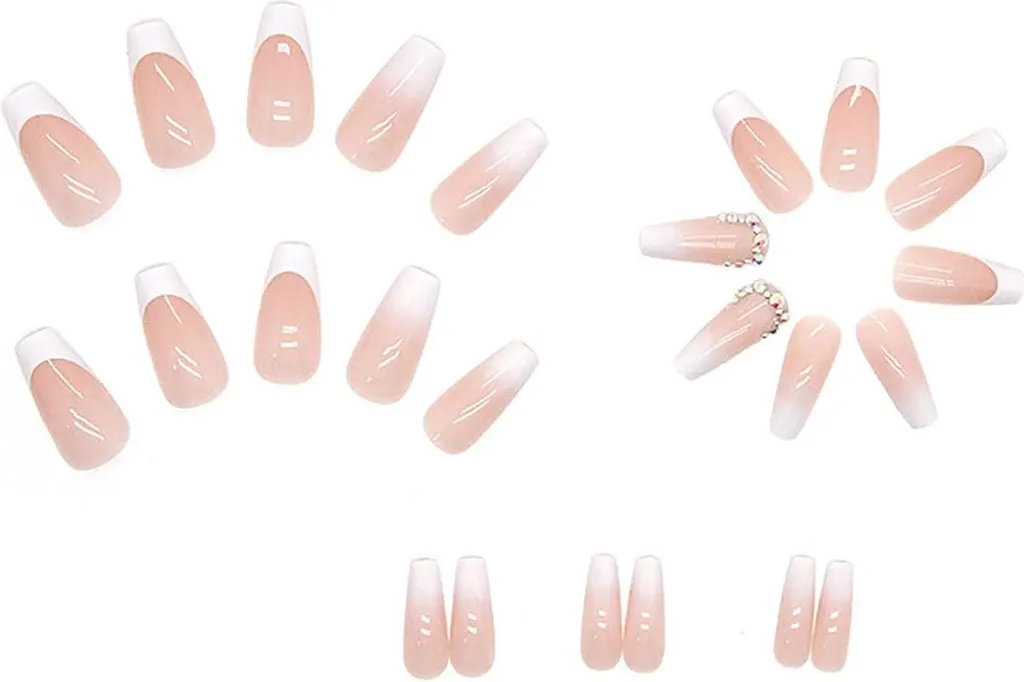 Set 24 Unghie a Pressione Bianche Sfumate con Strass | Kit Unghie Acrilico - 3